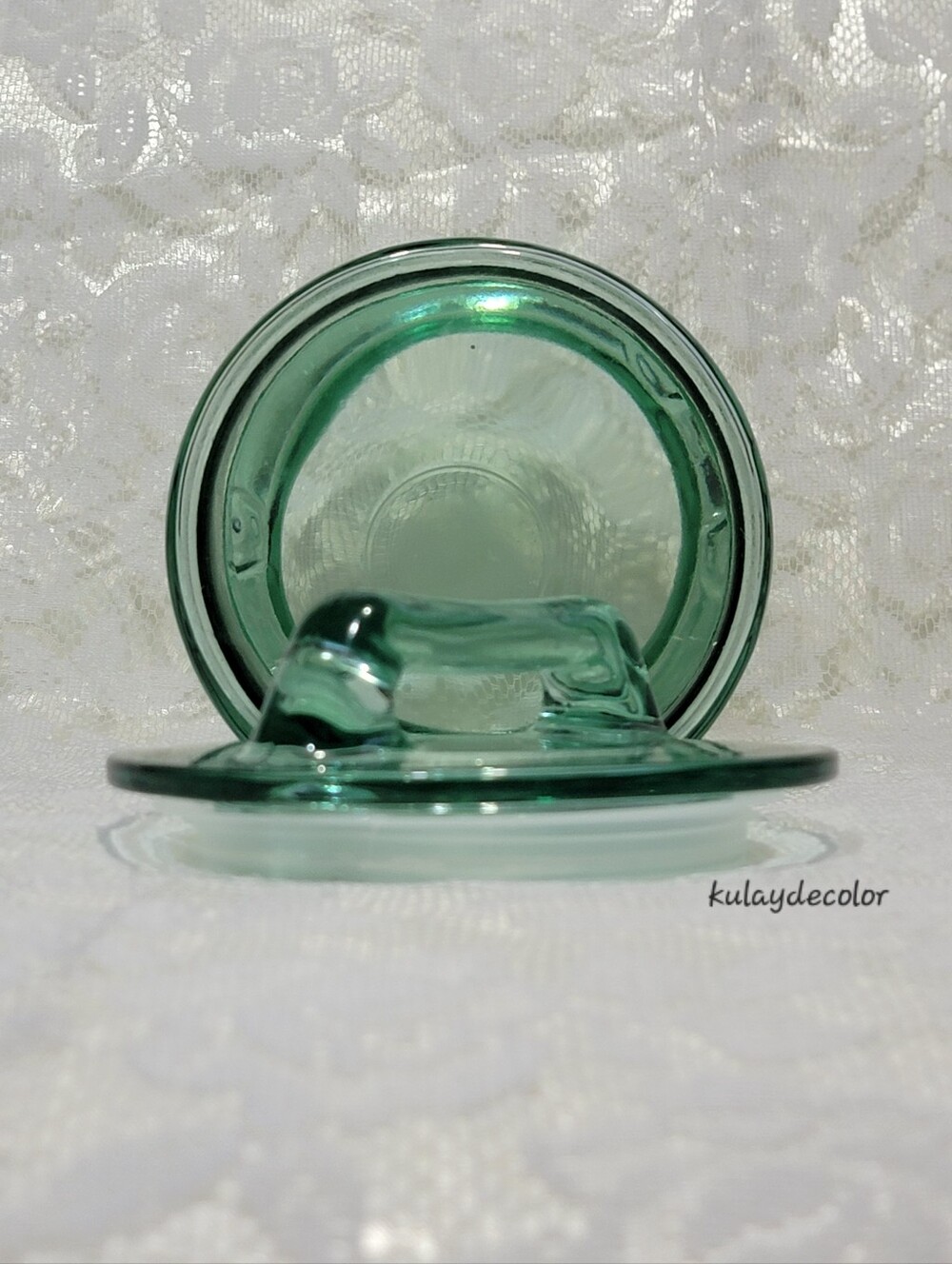 Vintage Green Glass Cookie Jar Canister Storage Jar w/ Lid Recycled Glass Style - Picture 10 of 16